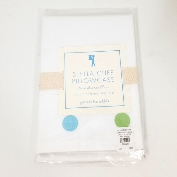 Pottery Barn Kids Stella Cuff White Cotton Standard Pillowcase Embroidered Dots - Picture 1 of 2